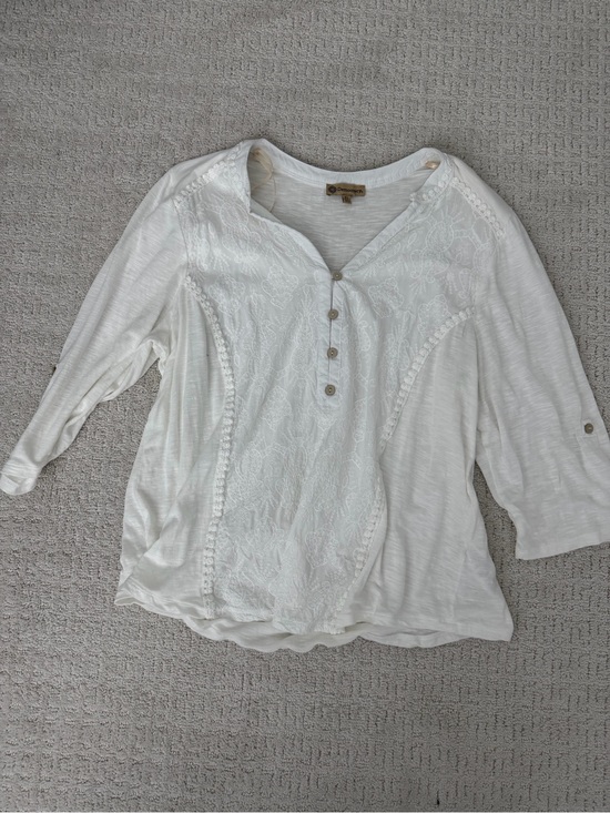 Democracy Tops - Cottagecore Democracy White Lace Henley Top XL
